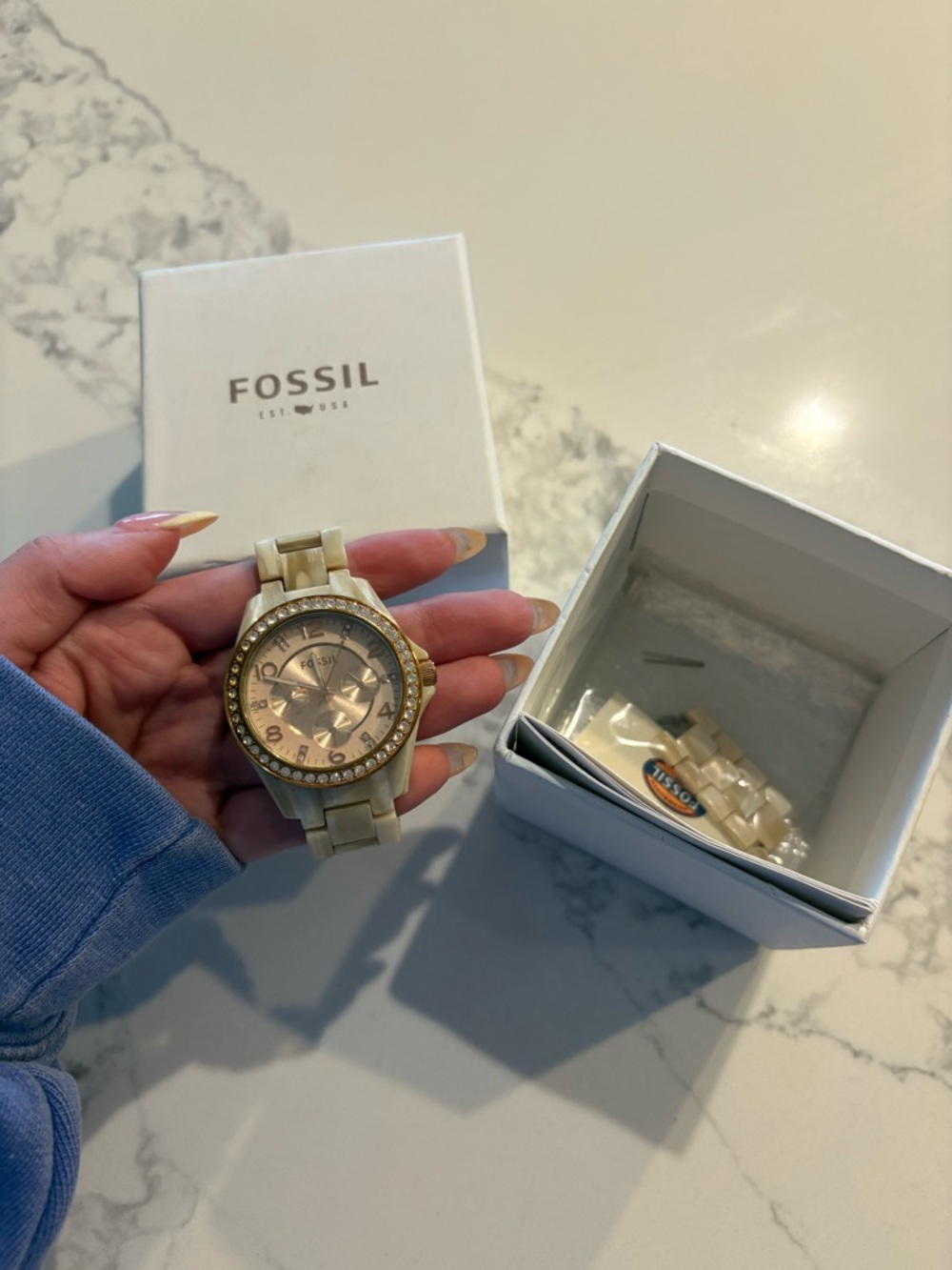 Fossil Women's Champagne and Gold Ceramic Watch with Crystal Bezel